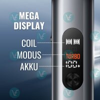 Elfbar - ELFX Mega Display wo die Coil, der Modus und den Akkustand angezeigt wird