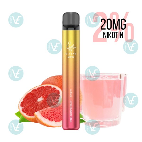 Elfbar - Disposable E-Cigarette 600 V2 Pink Grapefruit 20mg/ml 2% - Best Before